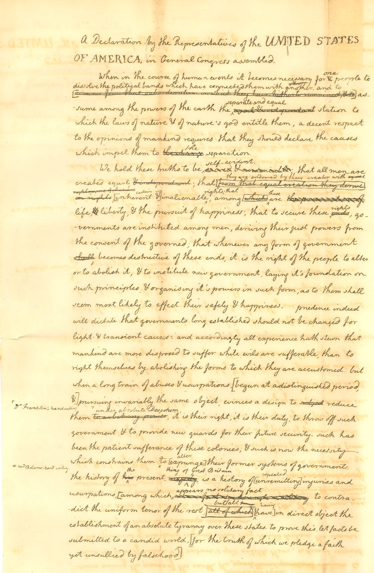 Jefferson’s original handwritten draft of the Declaration