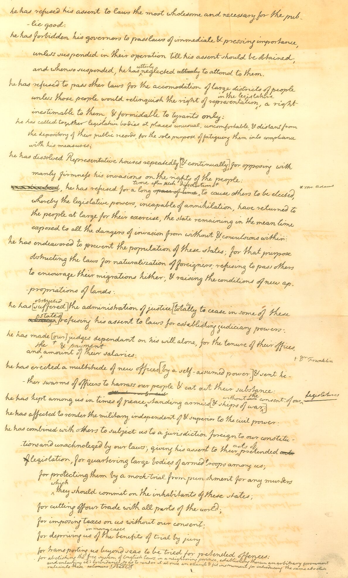 Jefferson’s original draft showing edits